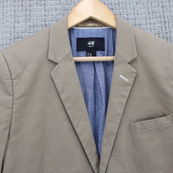 H&M Blazer Jacket Mens Brown Two Button Front Slim Fit Casual Lined Size 38R - Picture 6 of 12